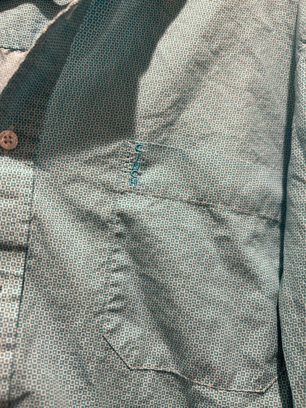 Cinch Modern Fit Men’s Button Down Shirt Teal Geometric Print Size L - Picture 2 of 6